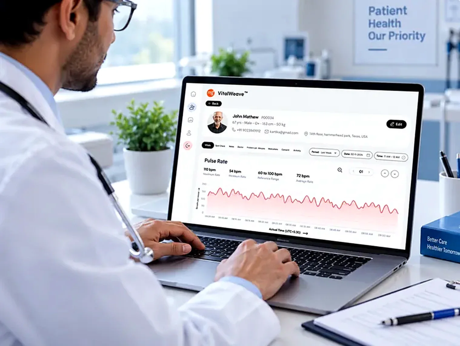 A clinician reviewing patient trends in the web portal